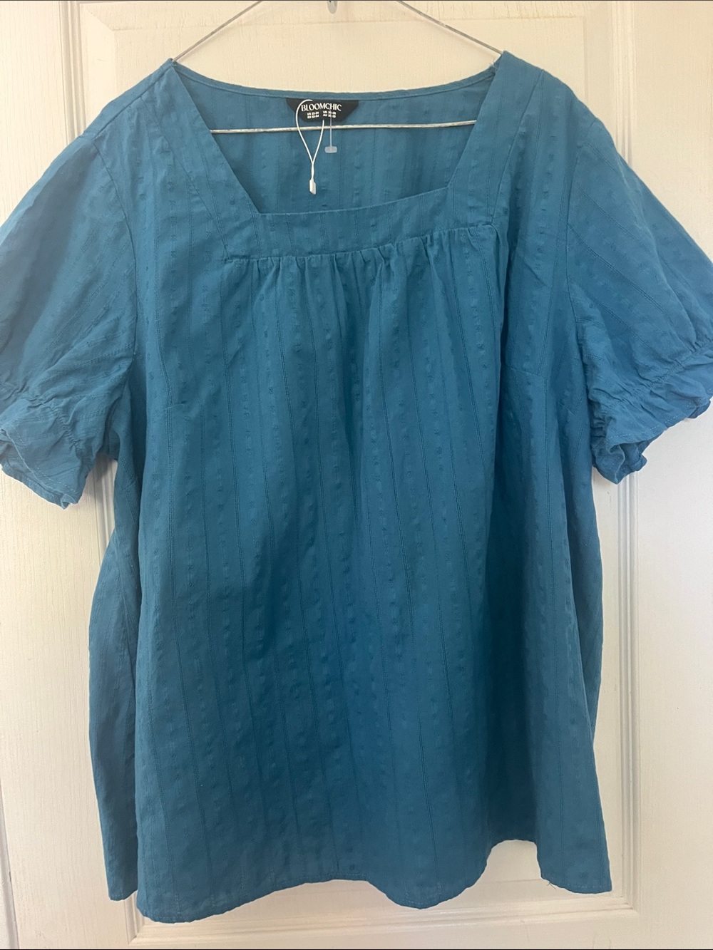 BloomChic Teal Square-Neck Short Sleeve Top